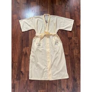 Vintage Jodie Arden Kimono Robe – Pale Yellow Embroidered Asian Garden Motif